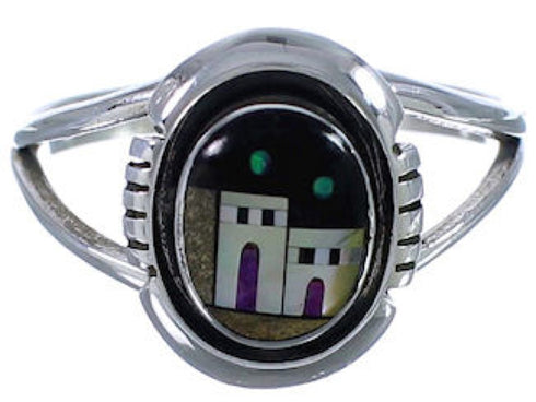 Silver Multicolor Pueblo Design Ring Size 6-1/4 TX41504